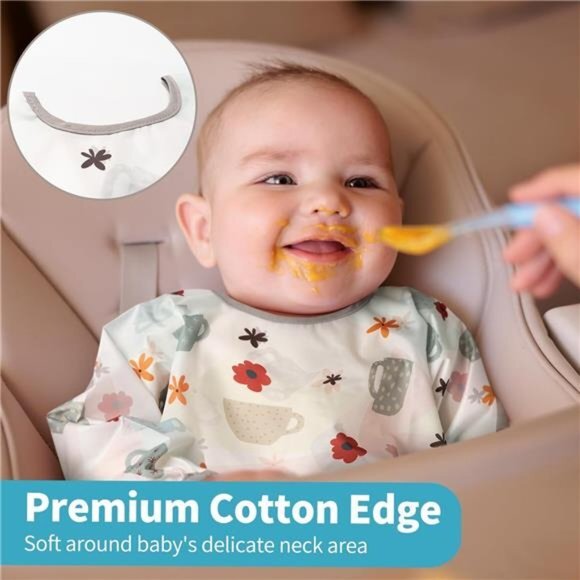 3 Pcs Long‎ Sleeved Bib Set | Baby Waterproof Bibs with Pocket Bundle Toddler - Picture 2 of 4